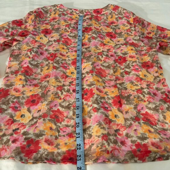 Coldwater Creek Floral Chiffon Blouse Sheer Lined V-Neck Tie Sleeve Spring Sz M - Picture 15 of 16